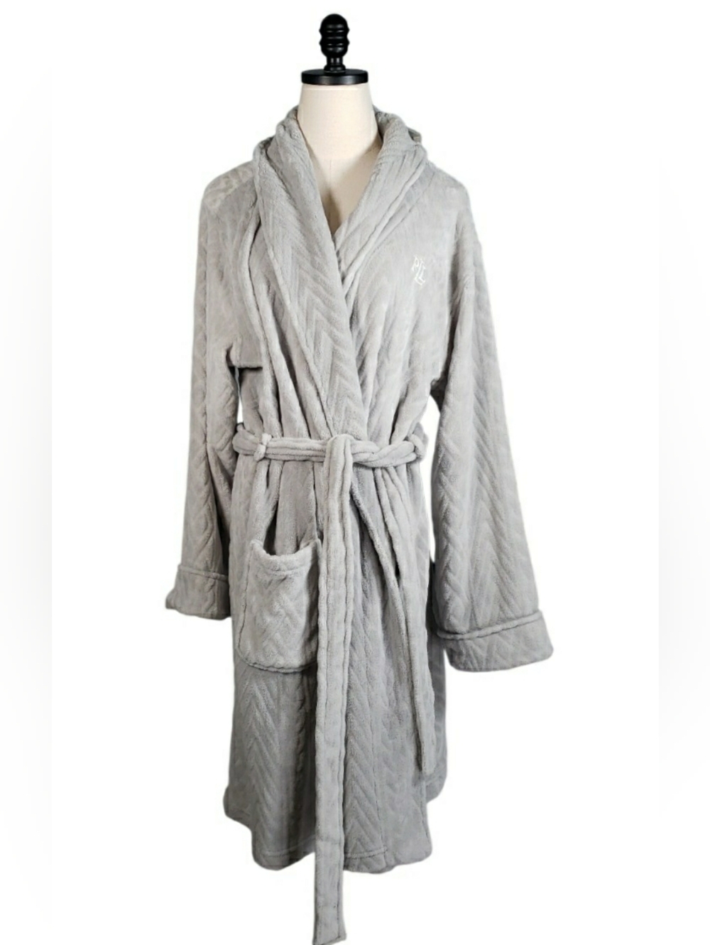 Lauren Ralph Lauren Plush Shawl Collar Monogrammed Bath Robe Silver Gray Cozy 2X